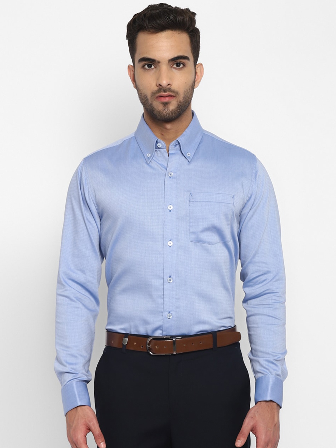

TOP BRASS Spread Collar Cotton Formal Shirt, Blue