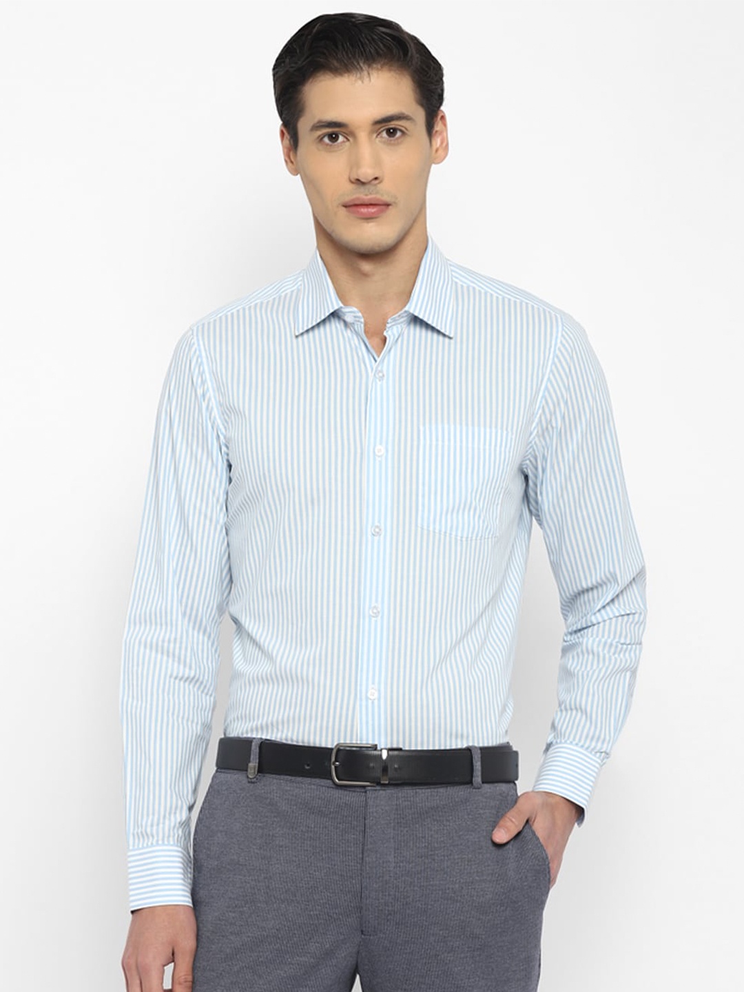 

TOP BRASS Men Vertical Striped Formal Cotton Shirt, Turquoise blue
