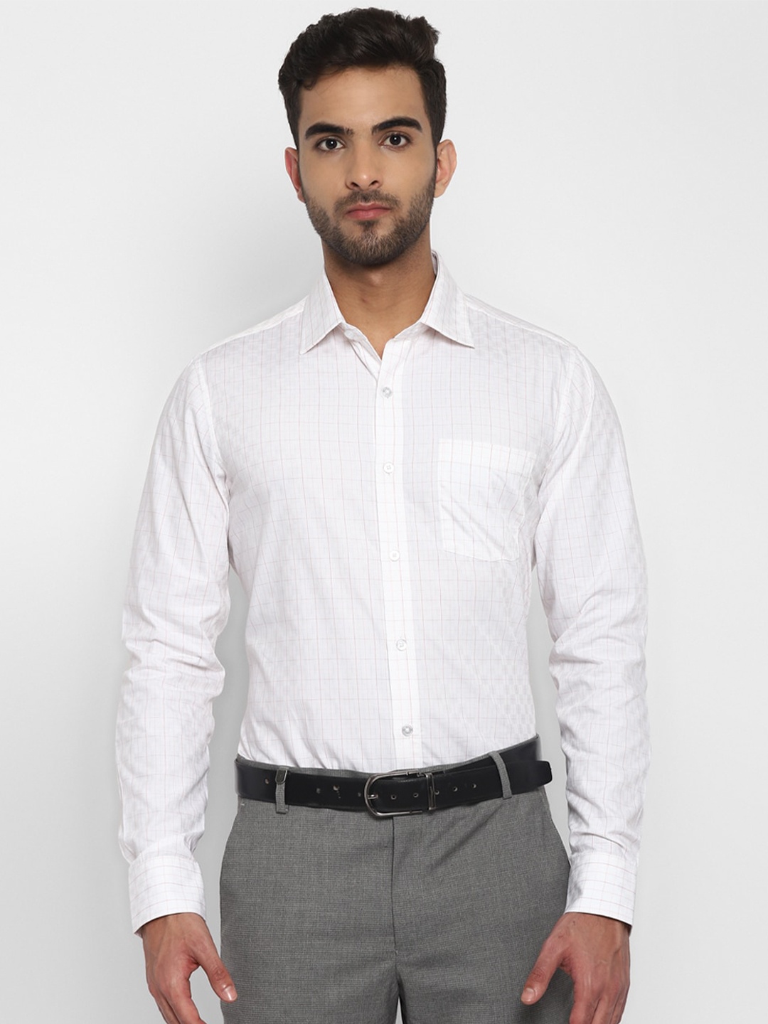 

TOP BRASS Grid Tattersall Checked Formal Cotton Shirt, White