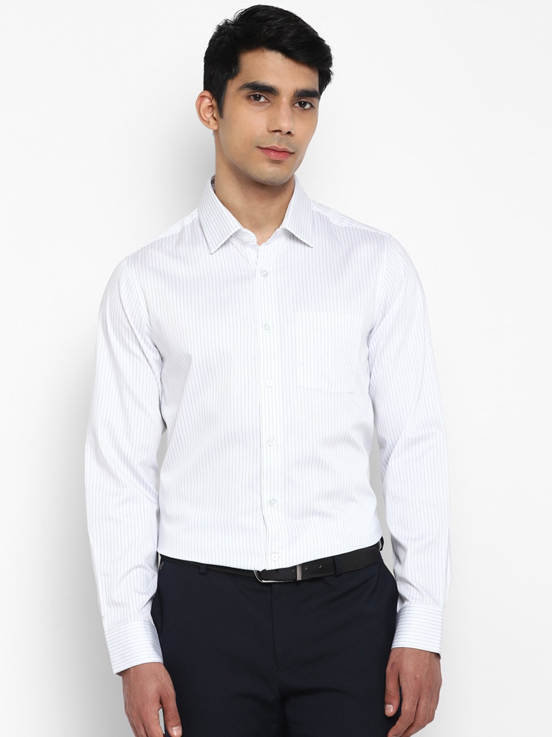 

TOP BRASS Men Striped Formal Cotton Shirt, White