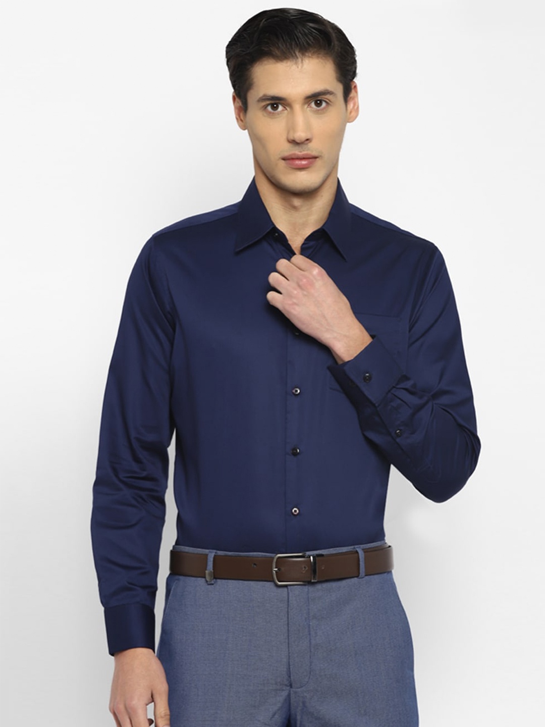 

TOP BRASS Spread Collar Formal Cotton Shirt, Navy blue