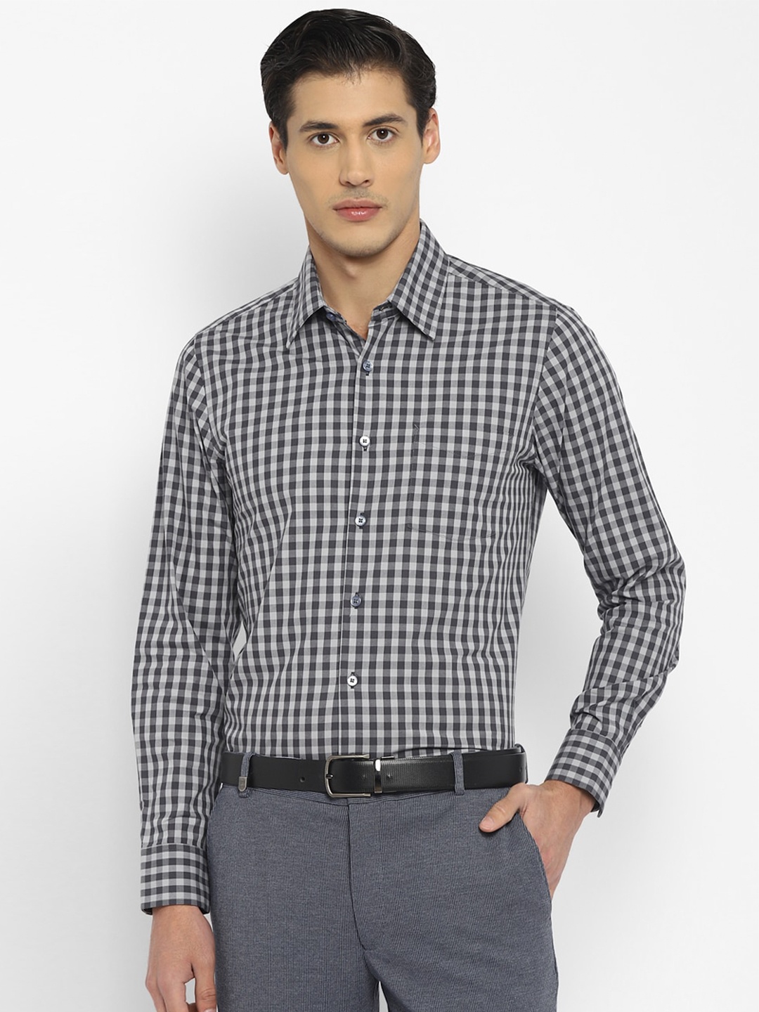 

TOP BRASS Checked Cotton Formal Shirt, Grey
