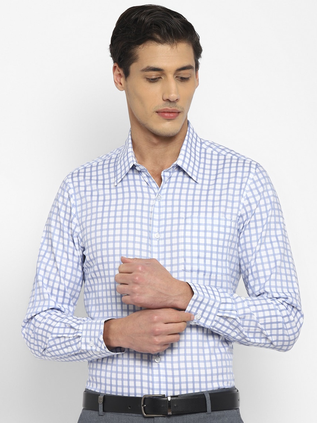 

TOP BRASS Grid Tattersall Checked Cotton Formal Shirt, White