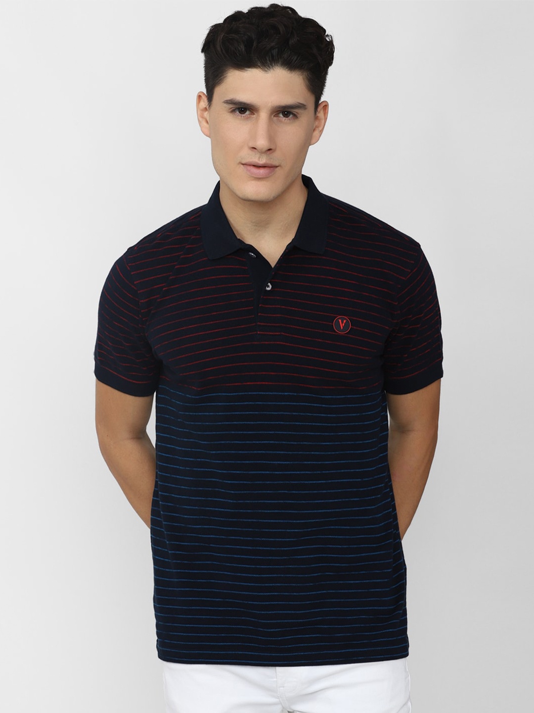 

Van Heusen Sport Striped Polo Collar Pure Cotton T-shirt, Navy blue