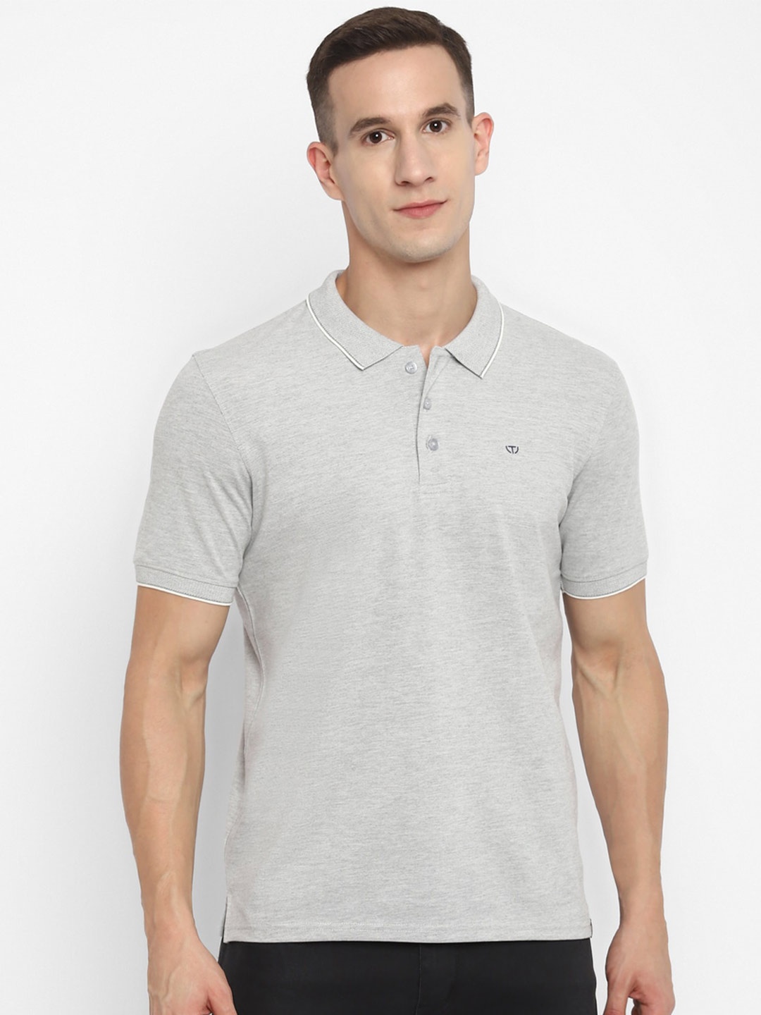 

TOP BRASS Polo Collar Cotton T-shirt, Grey