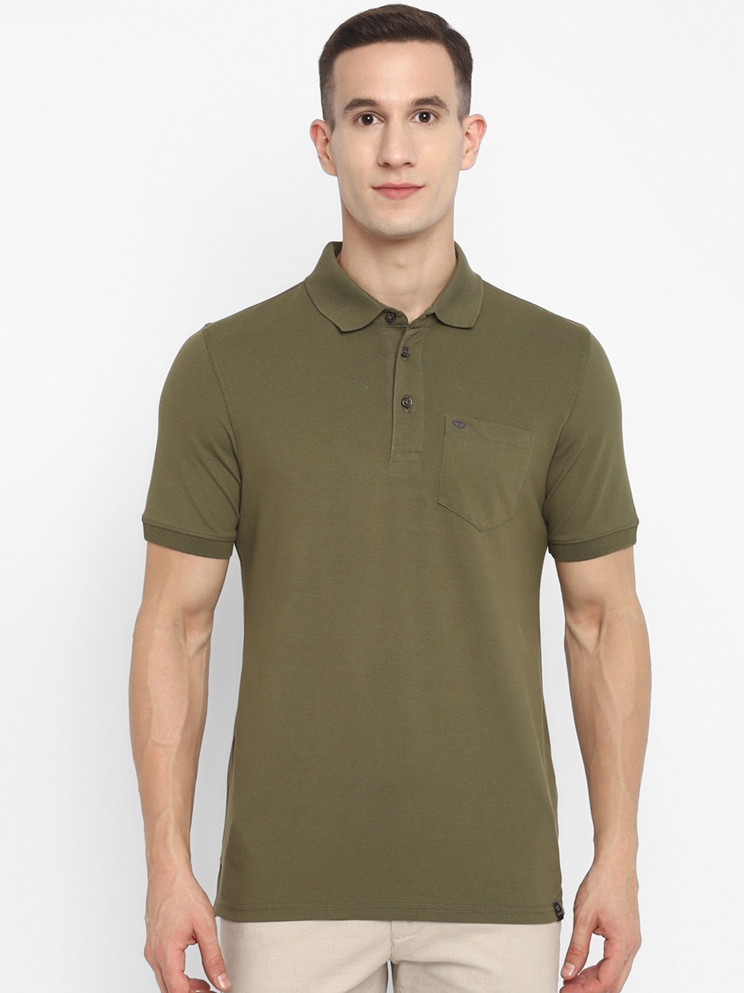 

TOP BRASS Short Sleeve Polo Collar Cotton T-shirt, Olive