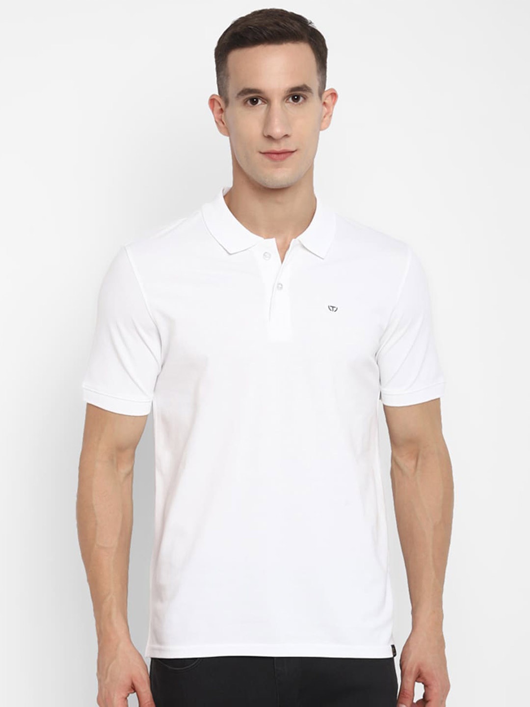 

TOP BRASS Men Brand Logo Printed Polo Collar Cotton T-shirt, White
