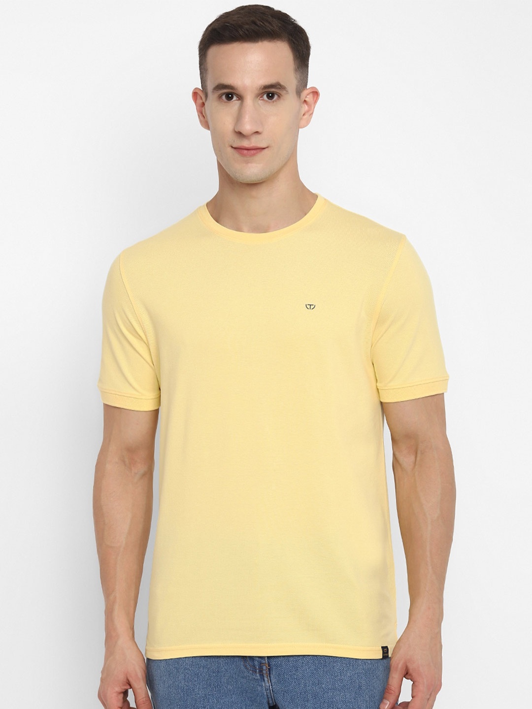 

TOP BRASS Round Neck Cotton T-shirt, Yellow