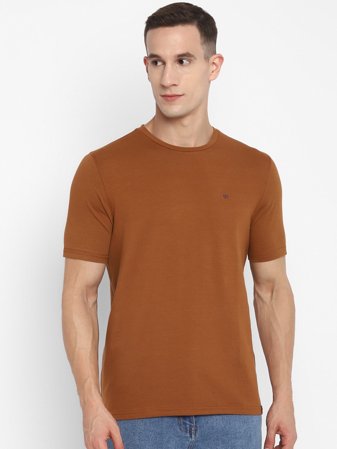 

TOP BRASS Round Neck Short Sleeve Cotton T-shirt, Tan