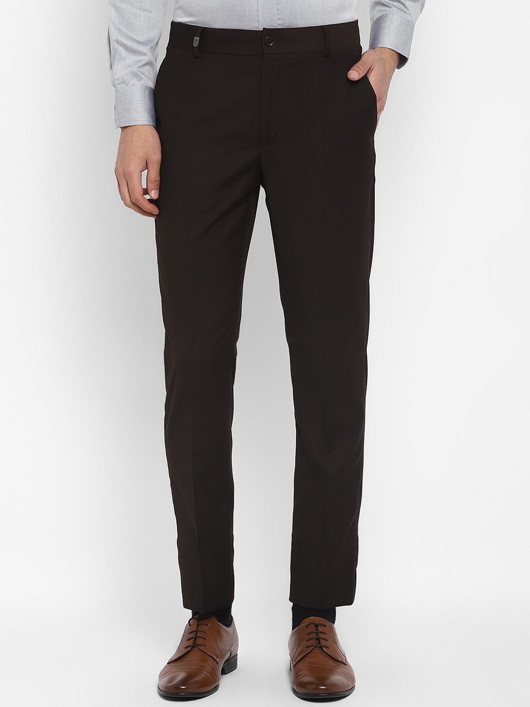 

TOP BRASS Men Mid-Rise Slim Fit Formal Trousers, Brown