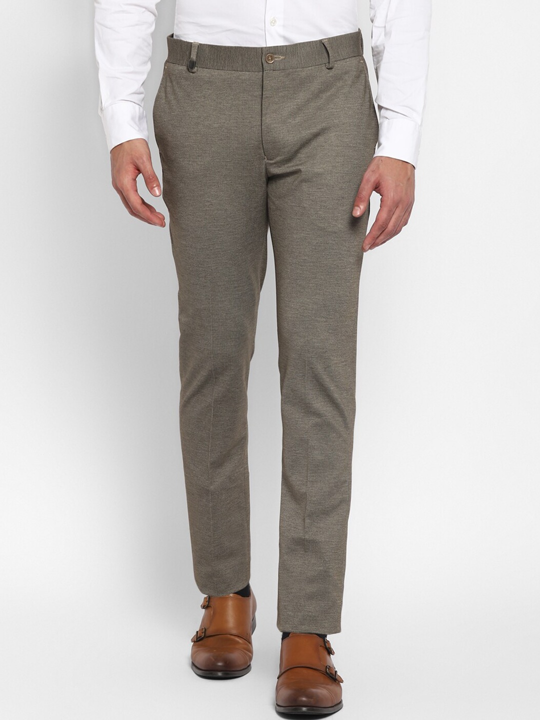 

TOP BRASS Men Textured Slim Fit Formal Trousers, Olive