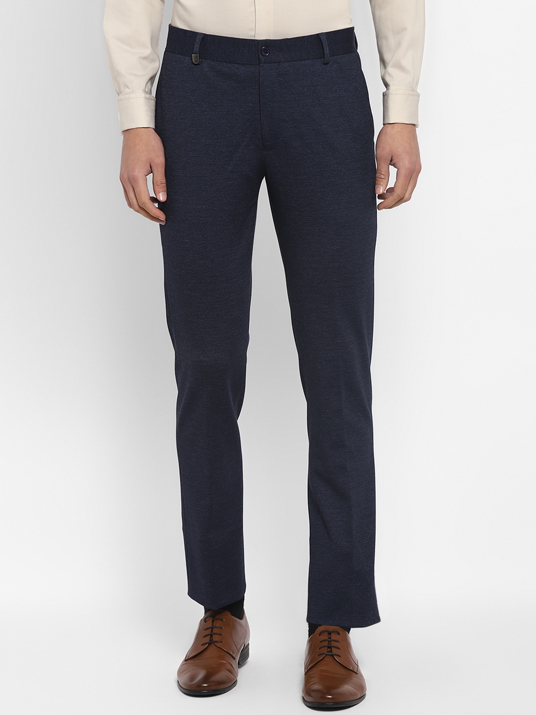 TOP BRASS Men Textured Slim Fit Formal Trousers, Blue