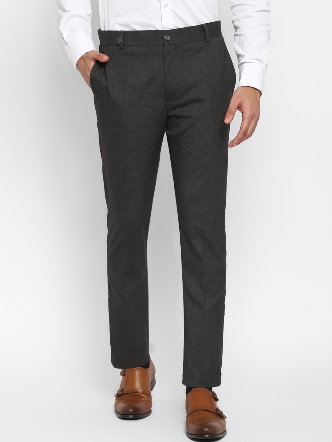 

TOP BRASS Men Mid-Rise Slim Fit Formal Trousers, Grey