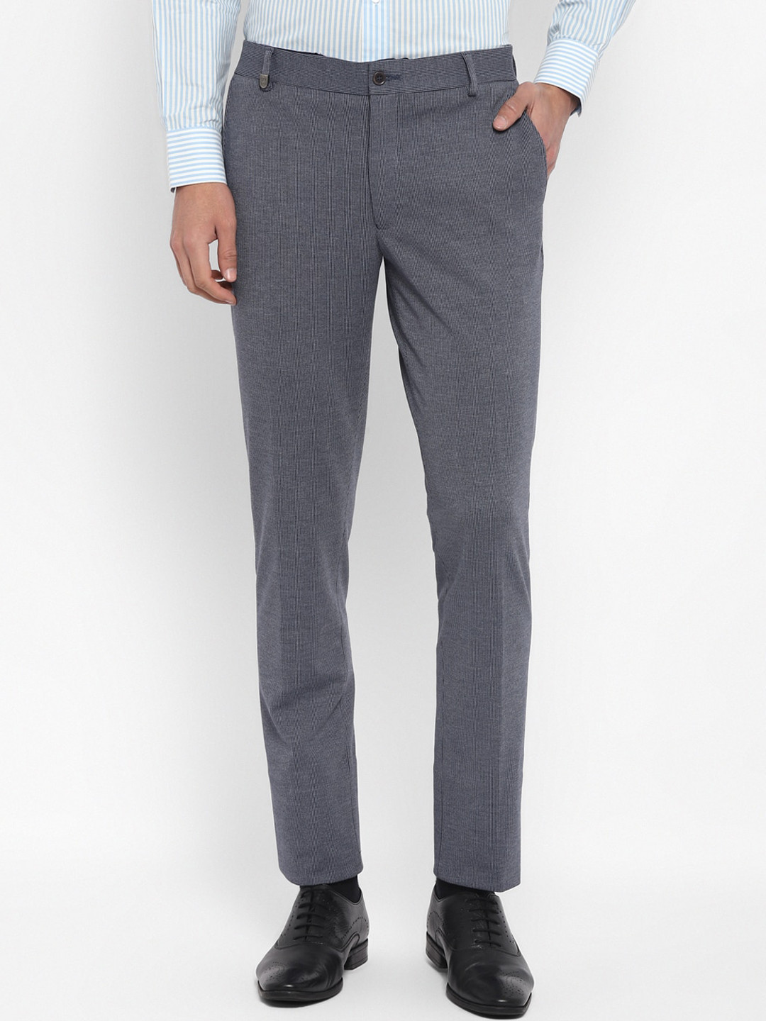 

TOP BRASS Men Textured Slim Fit Trousers, Blue