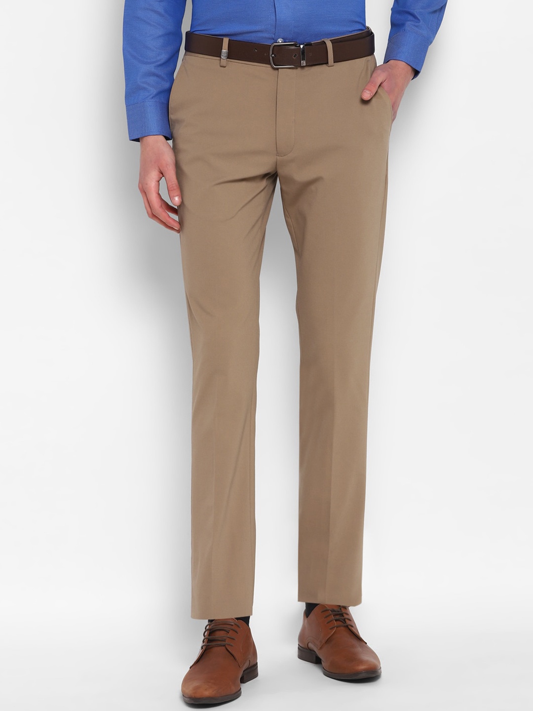 

TOP BRASS Men Mid-Rise Slim Fit Formal Trousers, Beige