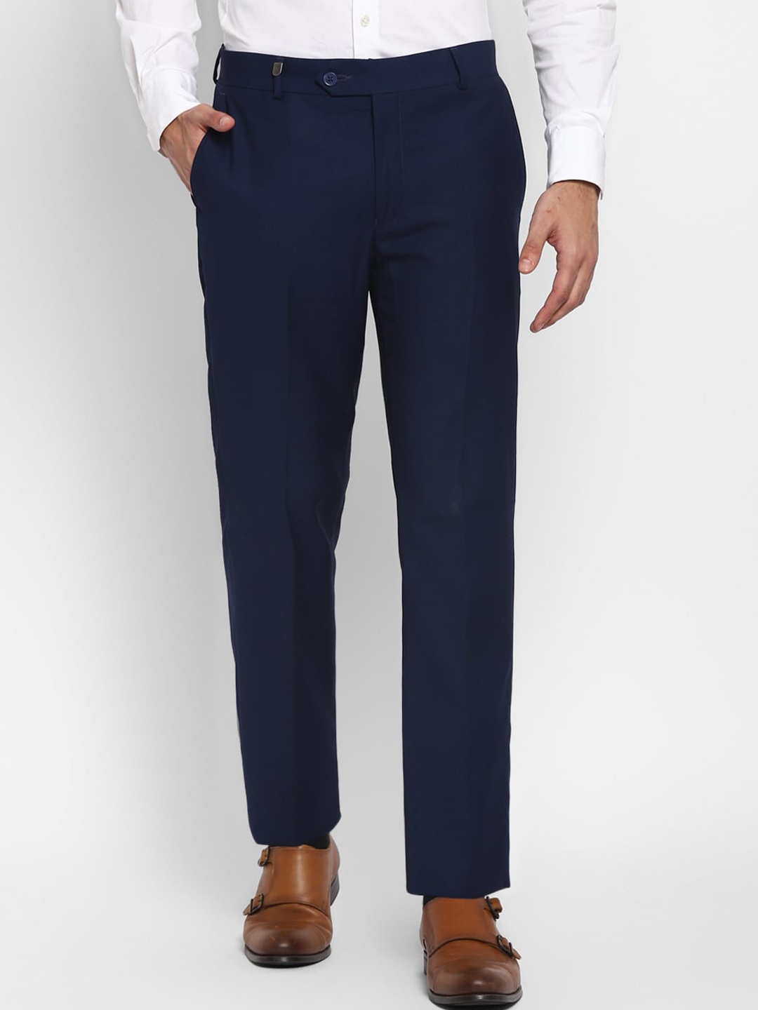 

TOP BRASS Men Mid-Rise Slim Fit Formal Trousers, Navy blue