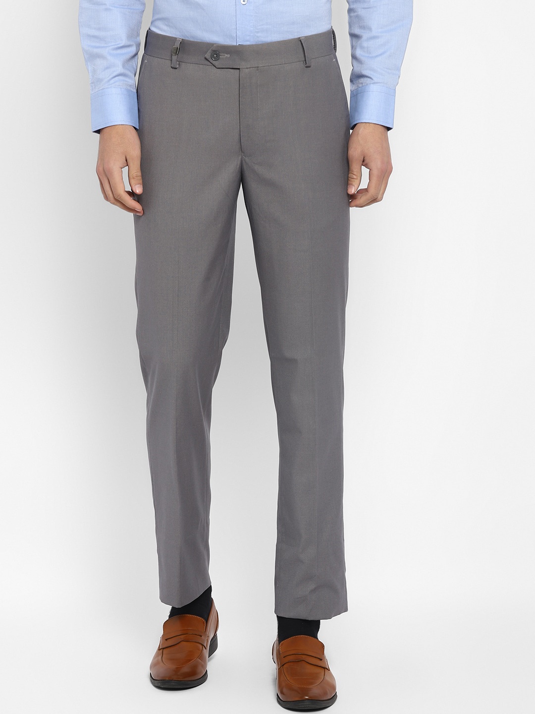 

TOP BRASS Men Mid-Rise Slim Fit Formal Trousers, Grey