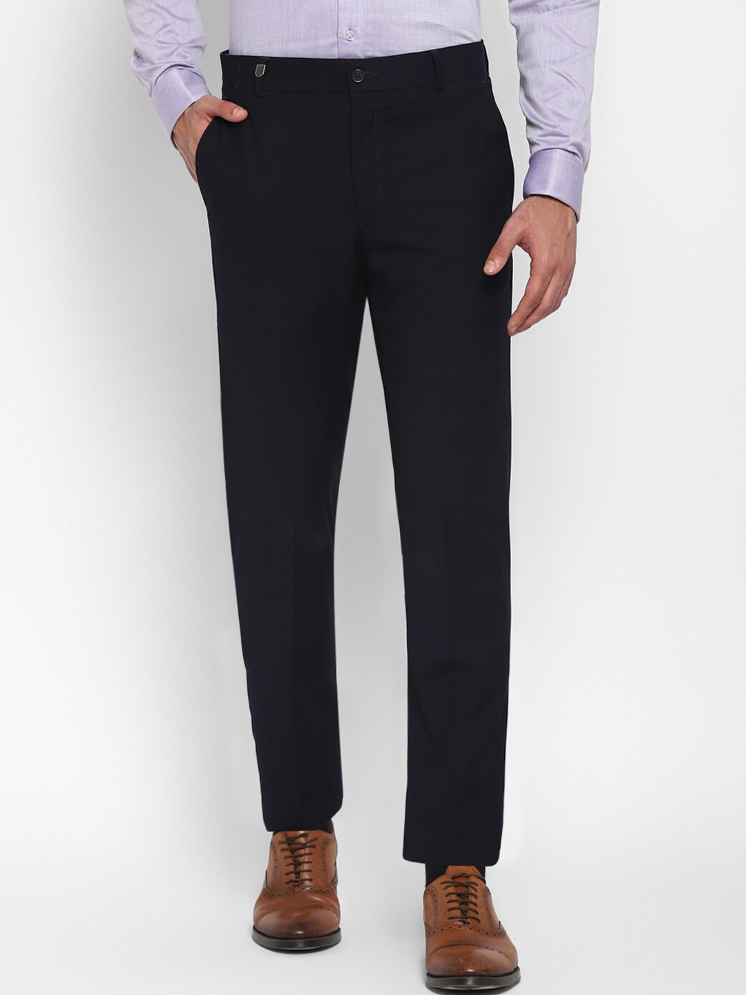 

TOP BRASS Men Mid Rise Slim Fit Formal Trousers, Navy blue