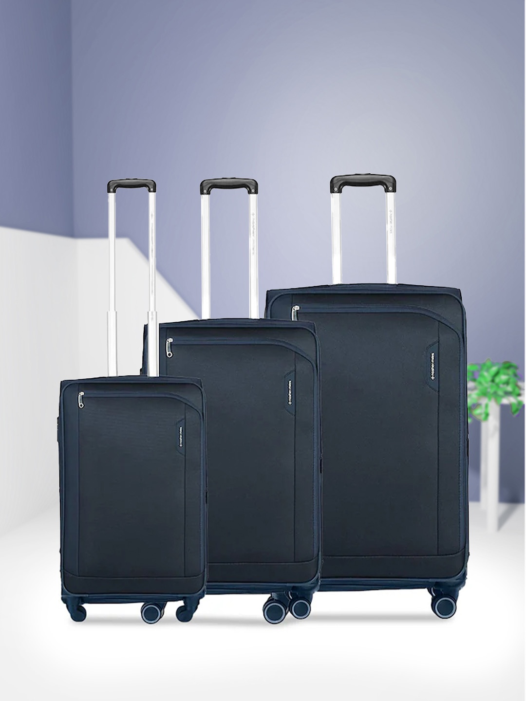 

Nasher Miles Dallas Pack of 3 Two-Toned Trolley Suitcase, Blue