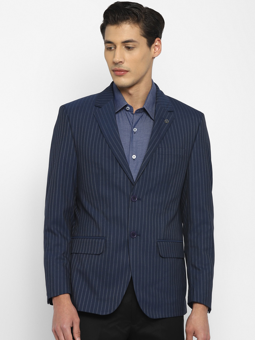 

TOP BRASS Striped Single-Breasted Formal Blazer, Navy blue