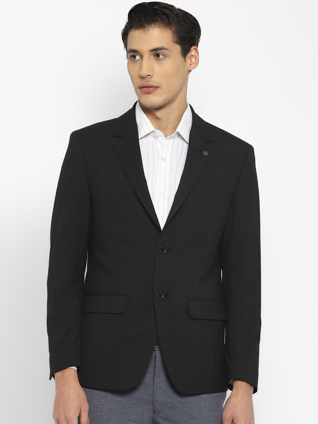 

TOP BRASS Men Striped Single Breasted Regular Fit Formal Blazers, Black