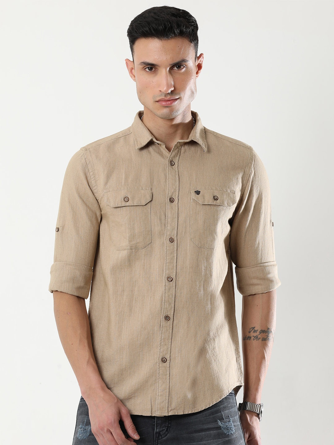 

VUDU Cotton Comfort Casual Shirt, Beige