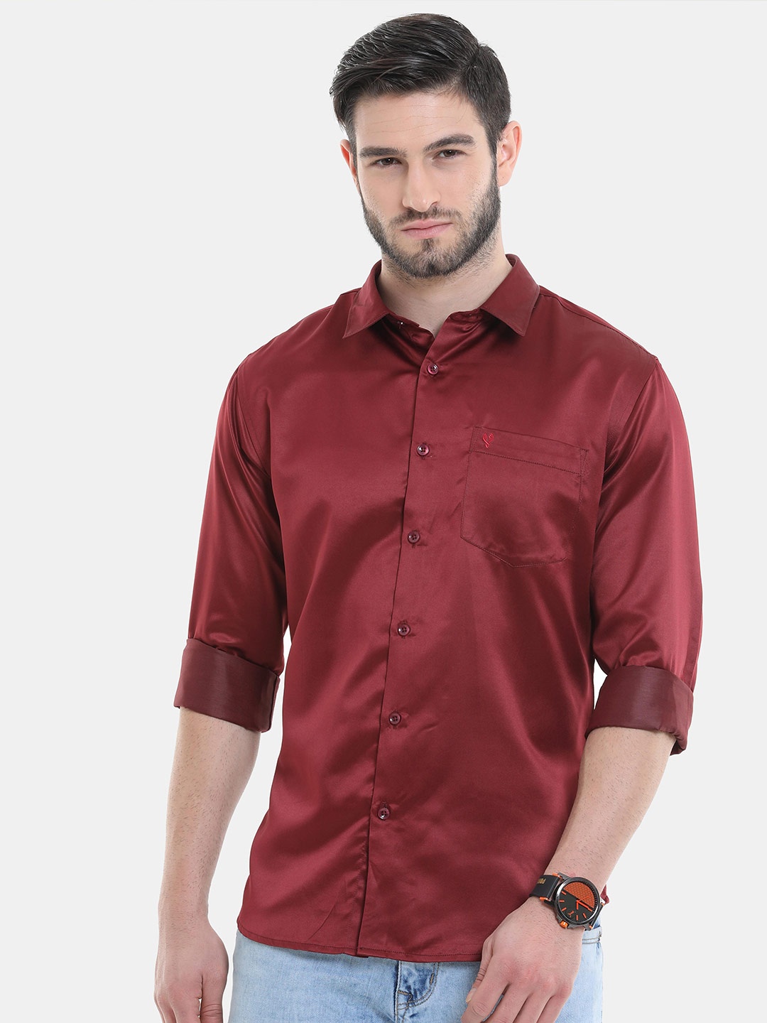 

VUDU Men Comfort Spread Collar Casual Shirt, Maroon