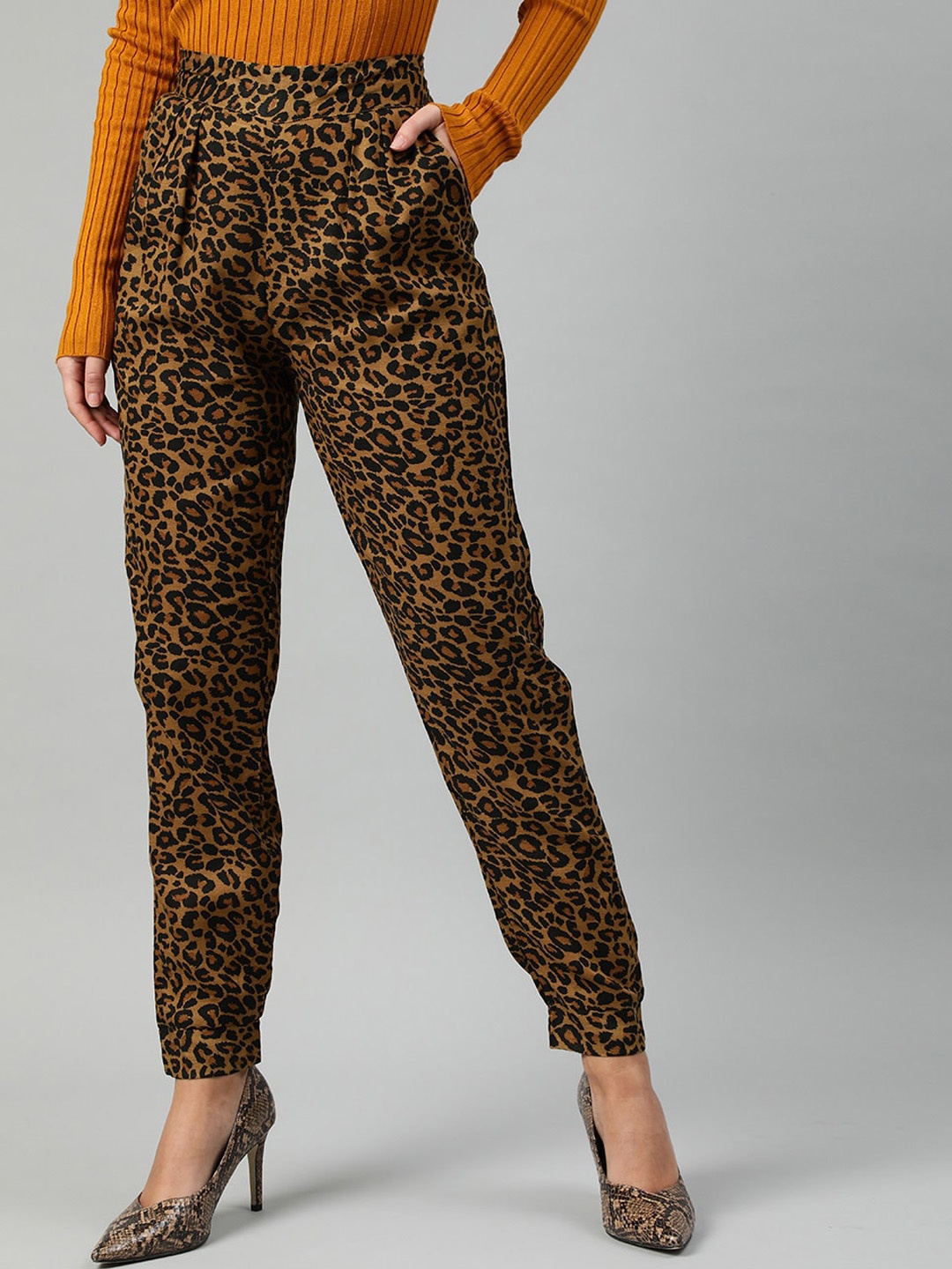 

Sera Modal Animal Printed Pleated Trousers, Brown