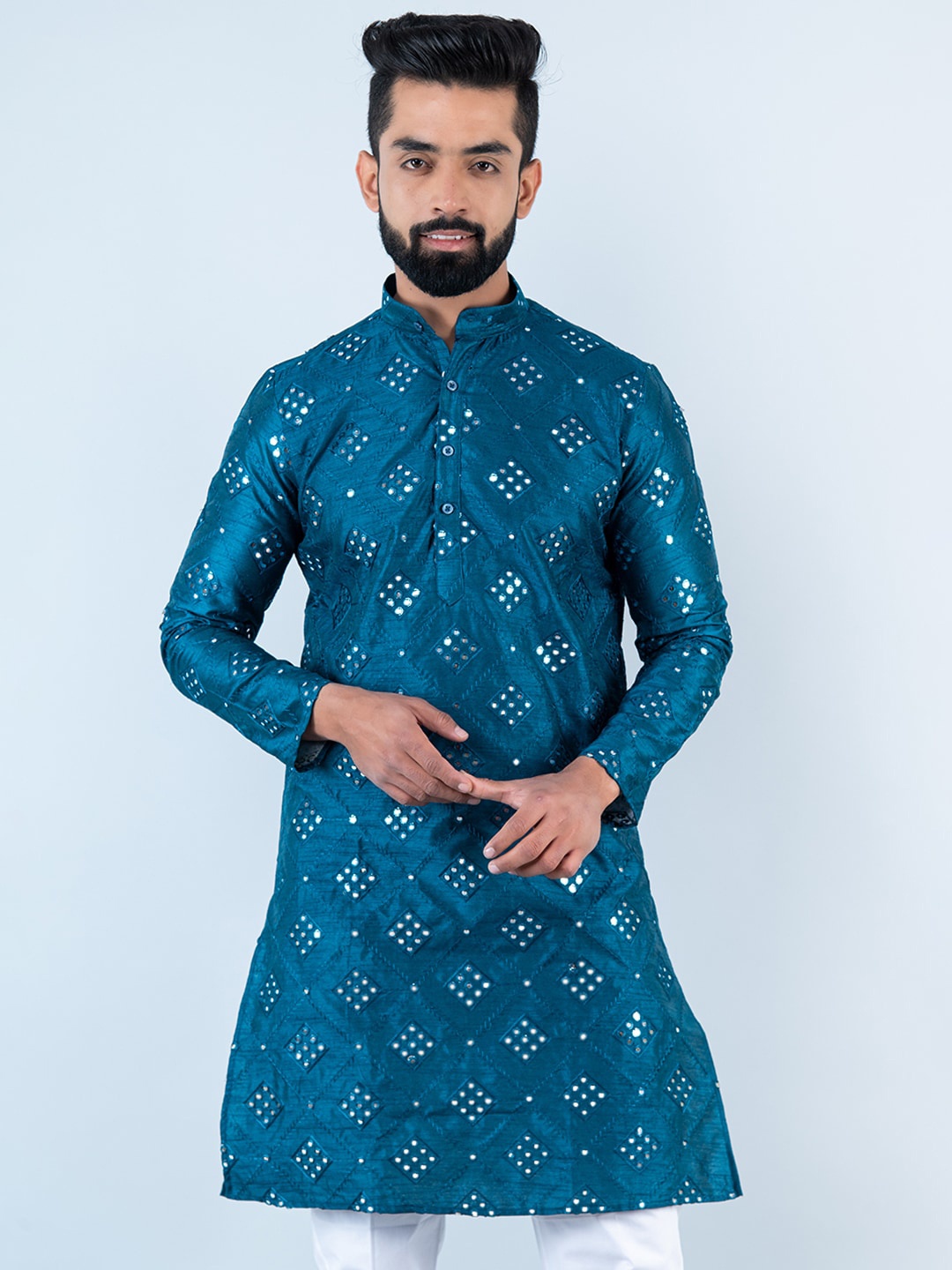 

Tistabene Ethnic Motifs Embroidered Mirror Work Kurta, Blue