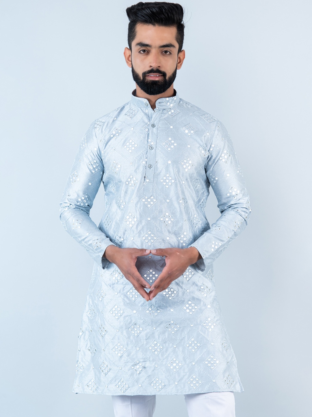 Tistabene Embroidered Mirror Work Kurta, Grey
