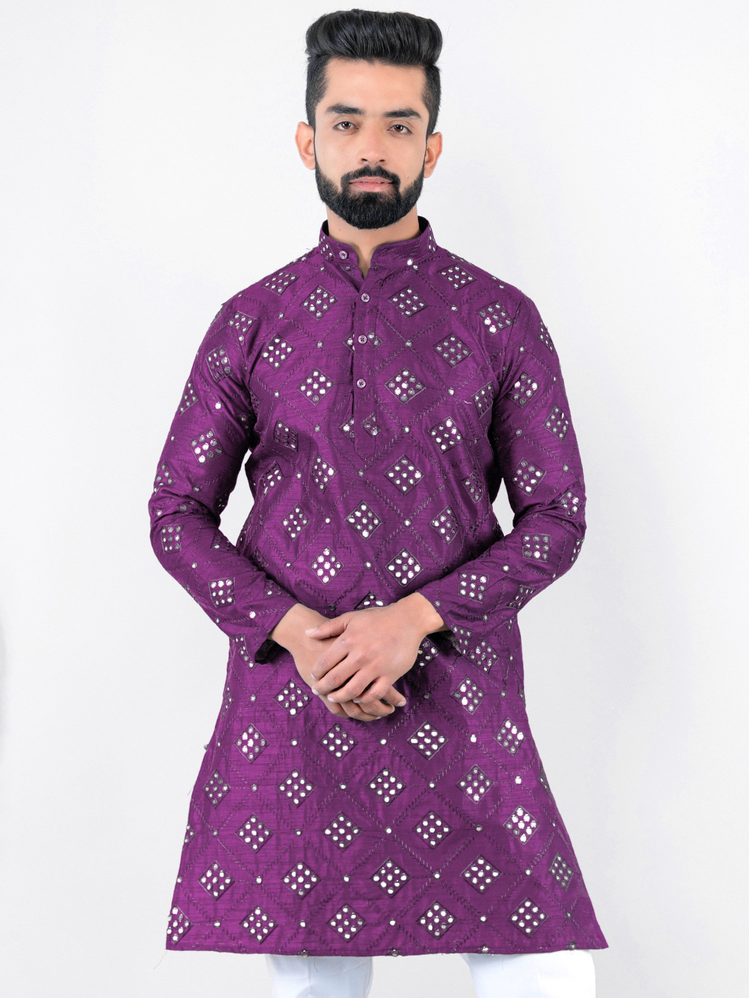 

Tistabene Ethnic Motifs Printed Mirror Work Jacquard Kurta, Purple