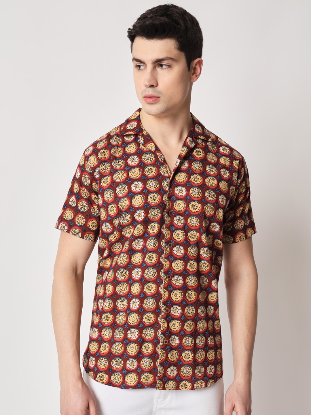 

Firangi Yarn Classic Printed Casual Cotton Shirt, Maroon