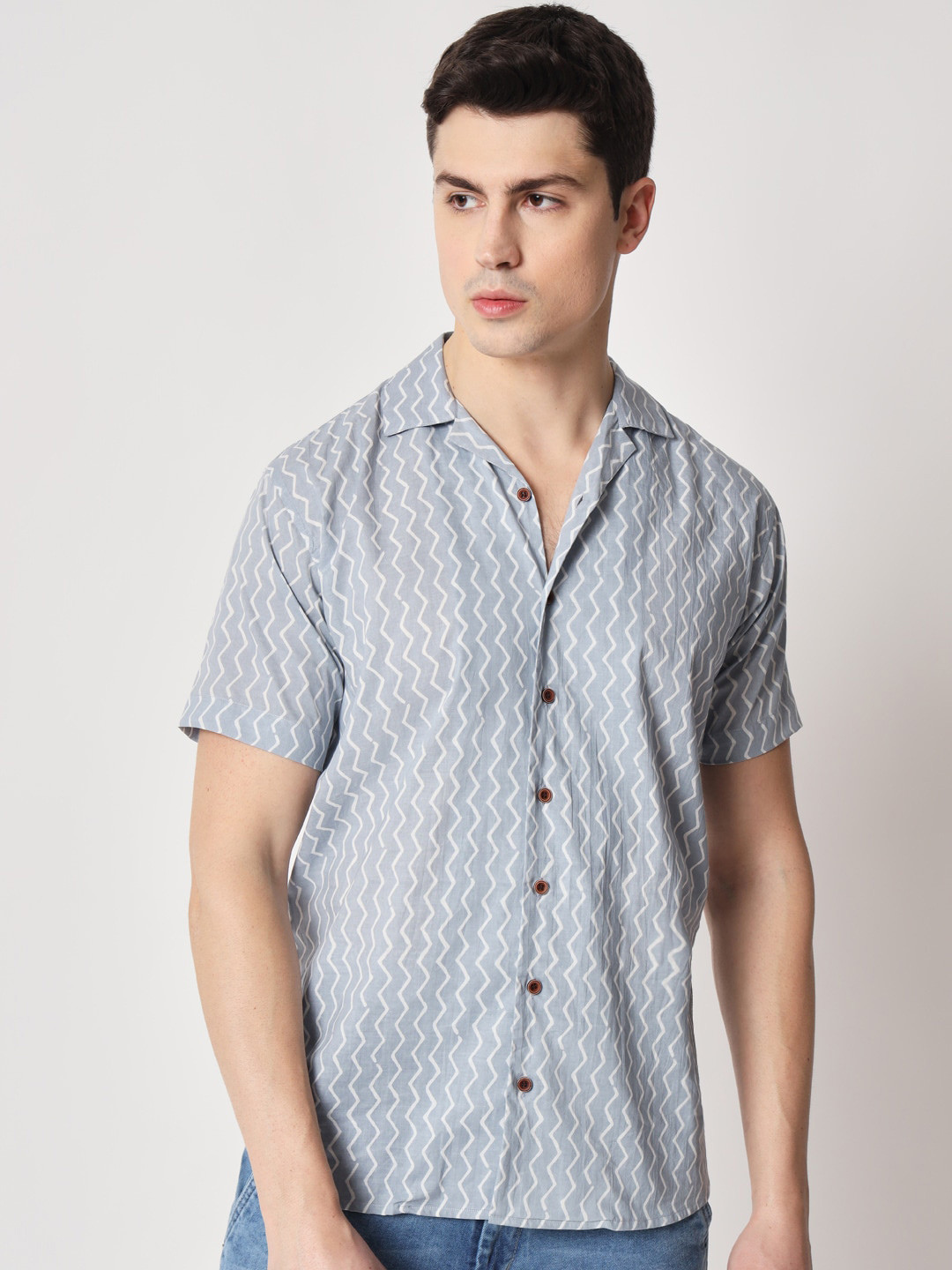

Firangi Yarn Men Cotton Classic Printed Casual Shirt, Grey