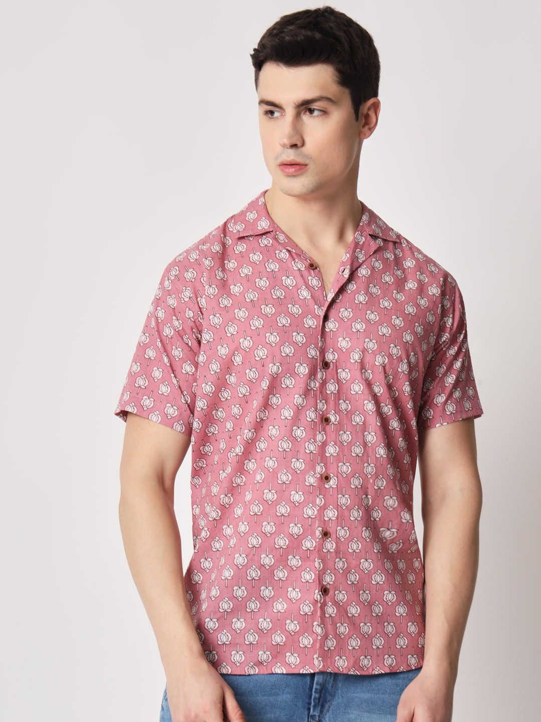 

Firangi Yarn Classic Floral Printed Casual Cotton Shirt, Pink
