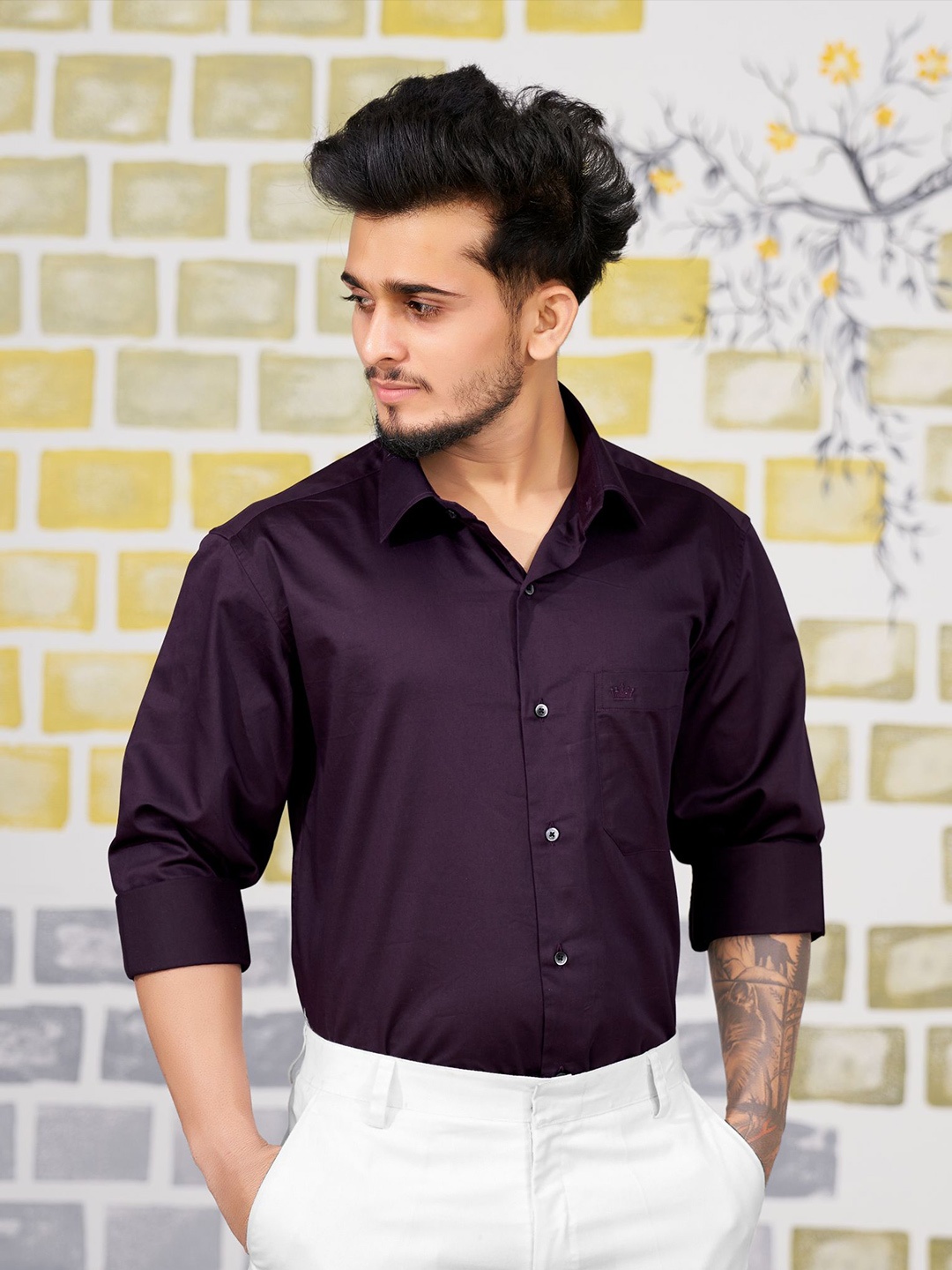 

FRENCH CROWN Standard Casual Cotton Shirt, Purple