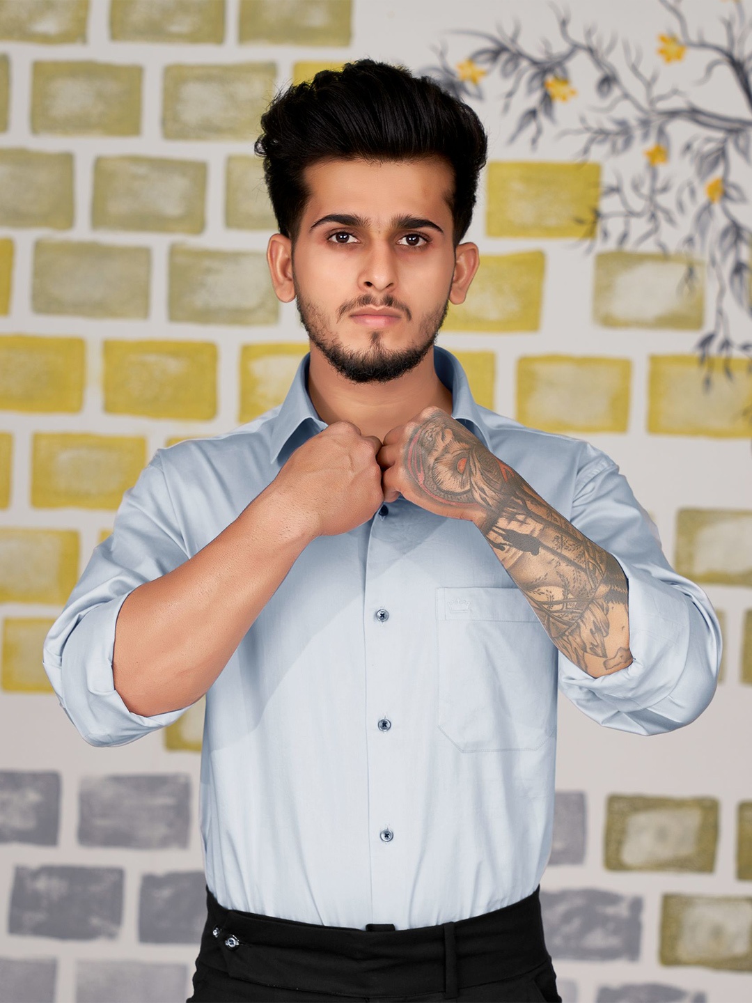 

FRENCH CROWN Standard Cotton Casual Shirt, Blue