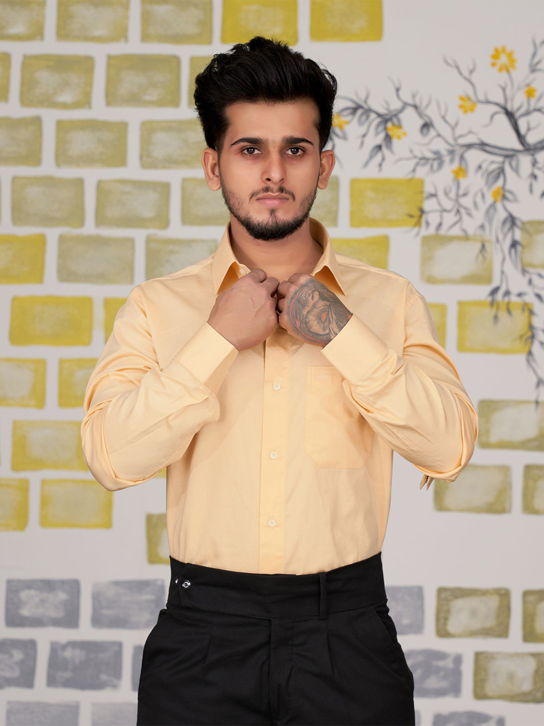 

FRENCH CROWN Standard Casual Twill Pure Cotton Shirt, Cream