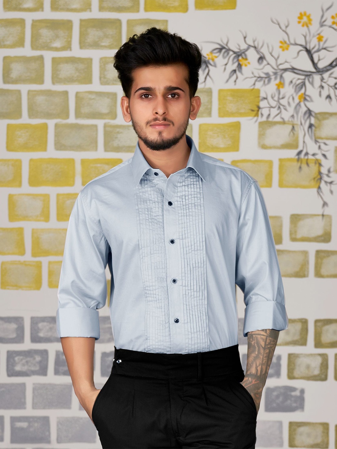 

FRENCH CROWN Regular Fit Cotton Formal Shirt, Blue