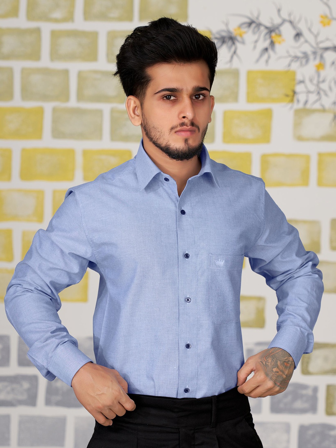 

FRENCH CROWN Standard Cotton Formal Shirt, Blue