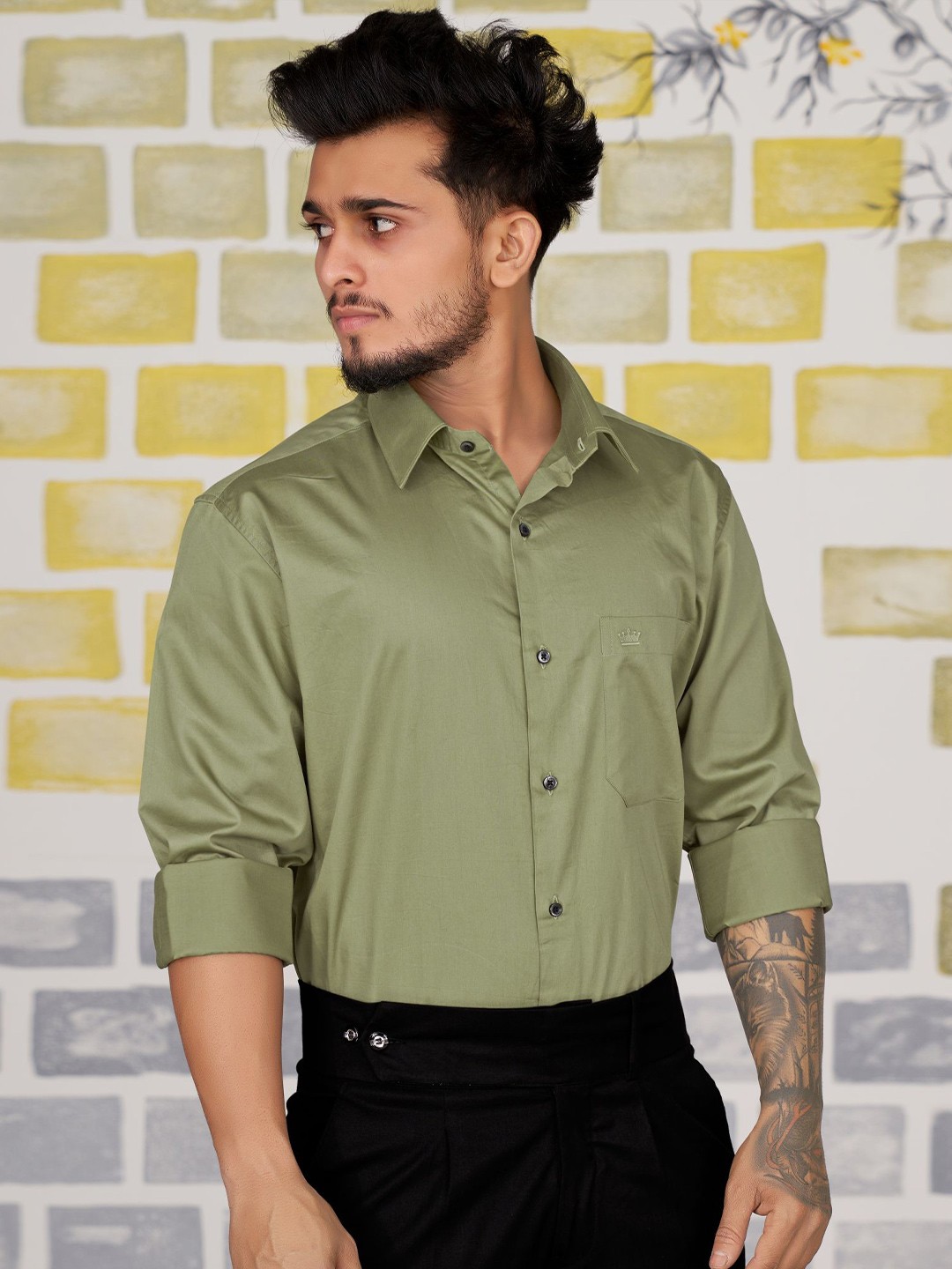 

FRENCH CROWN Cotton Standard Casual Shirt, Green
