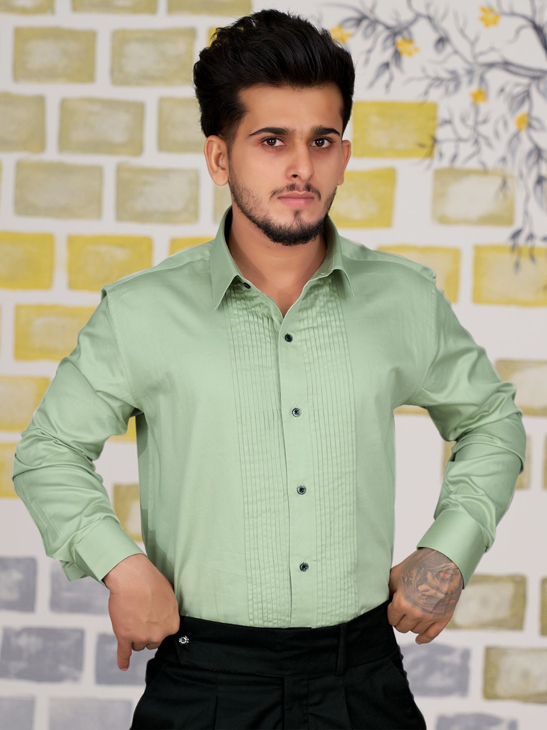 

FRENCH CROWN Men Standard Casual Cotton Shirt, Green