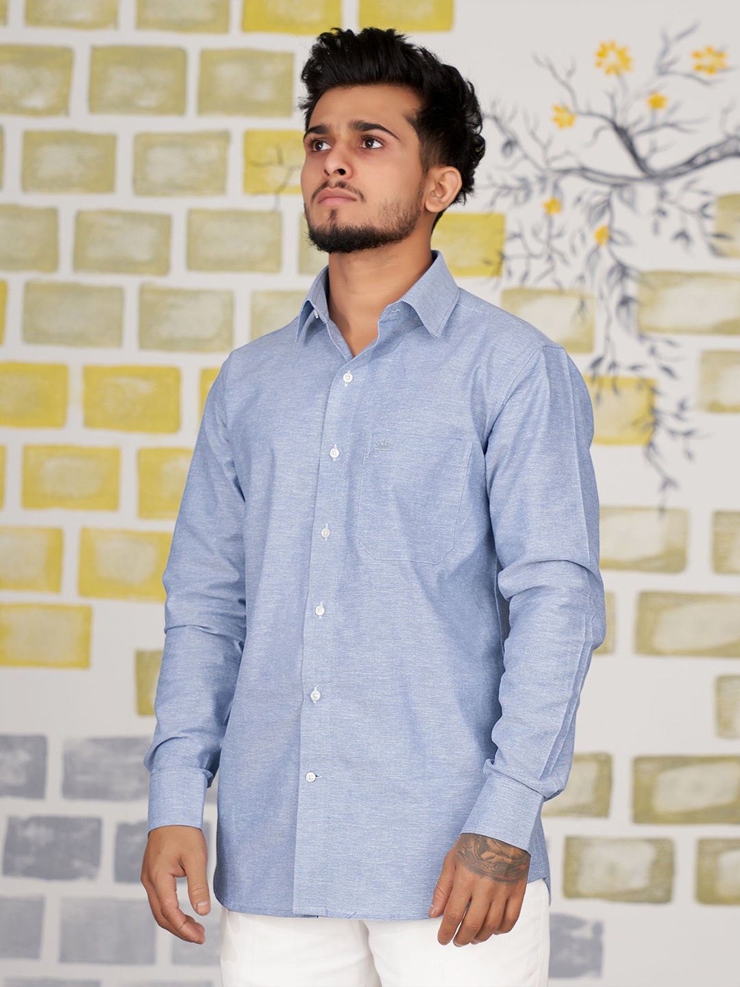 

FRENCH CROWN Men Standard Casual Cotton Shirt, Blue