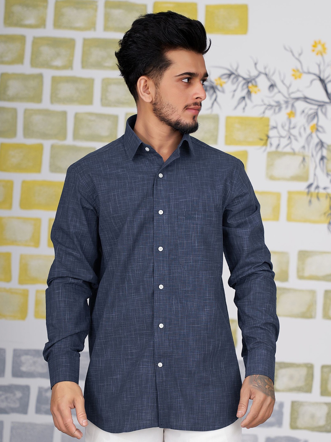 

FRENCH CROWN Men Standard Formal Cotton Shirt, Blue