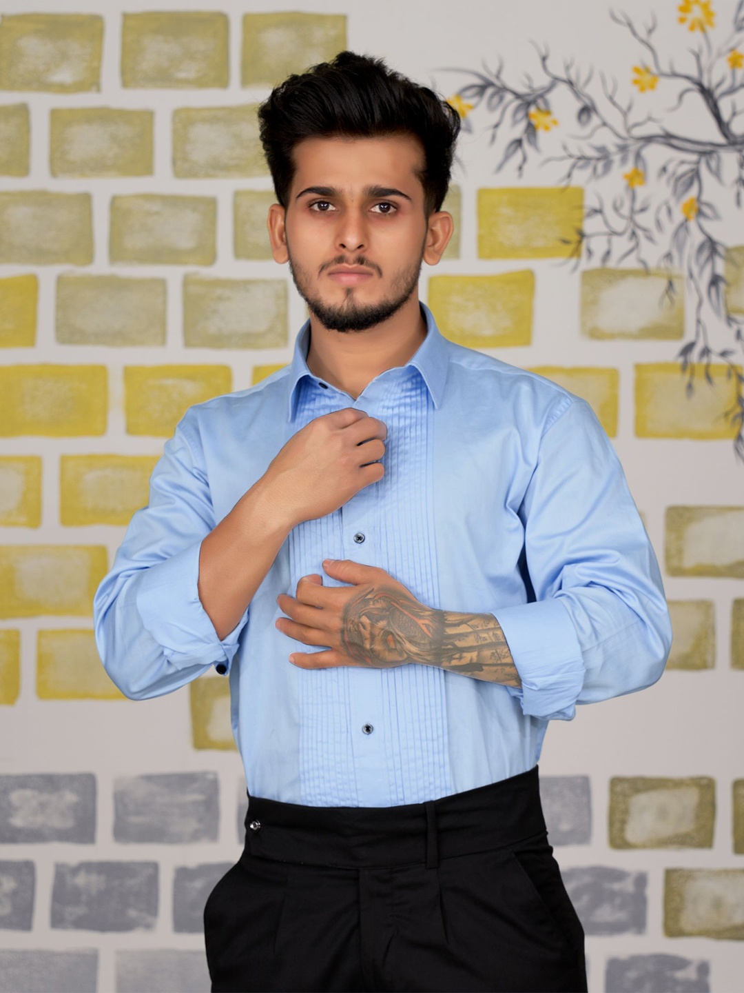 

FRENCH CROWN Men Blue Standard Printed Casual Shirt