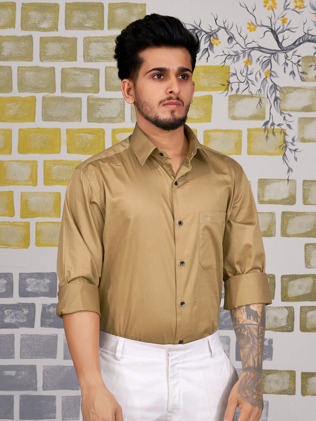 

FRENCH CROWN Standard Fit Cotton Casual Shirt, Brown