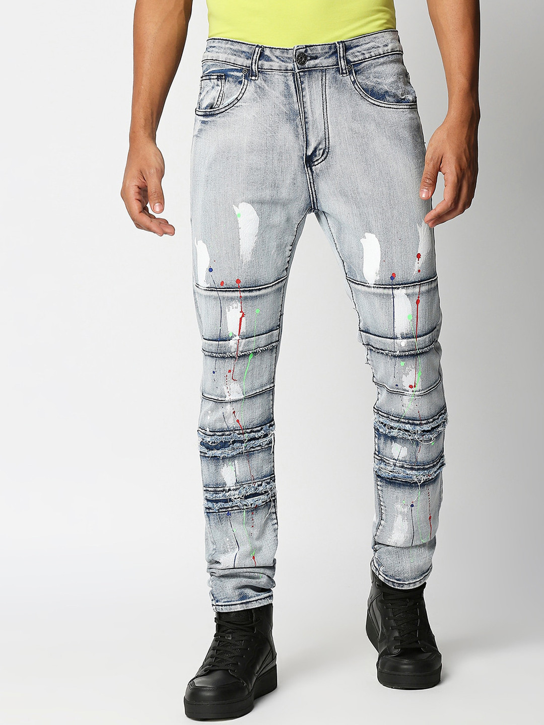 

WAIMEA Men Skinny Fit Highly Distressed Heavy Fade Bleached Stretchable Jeans, Blue