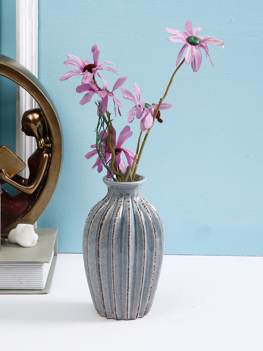 

TAYHAA Grey & Brown Textured Ceramic Flower Vase