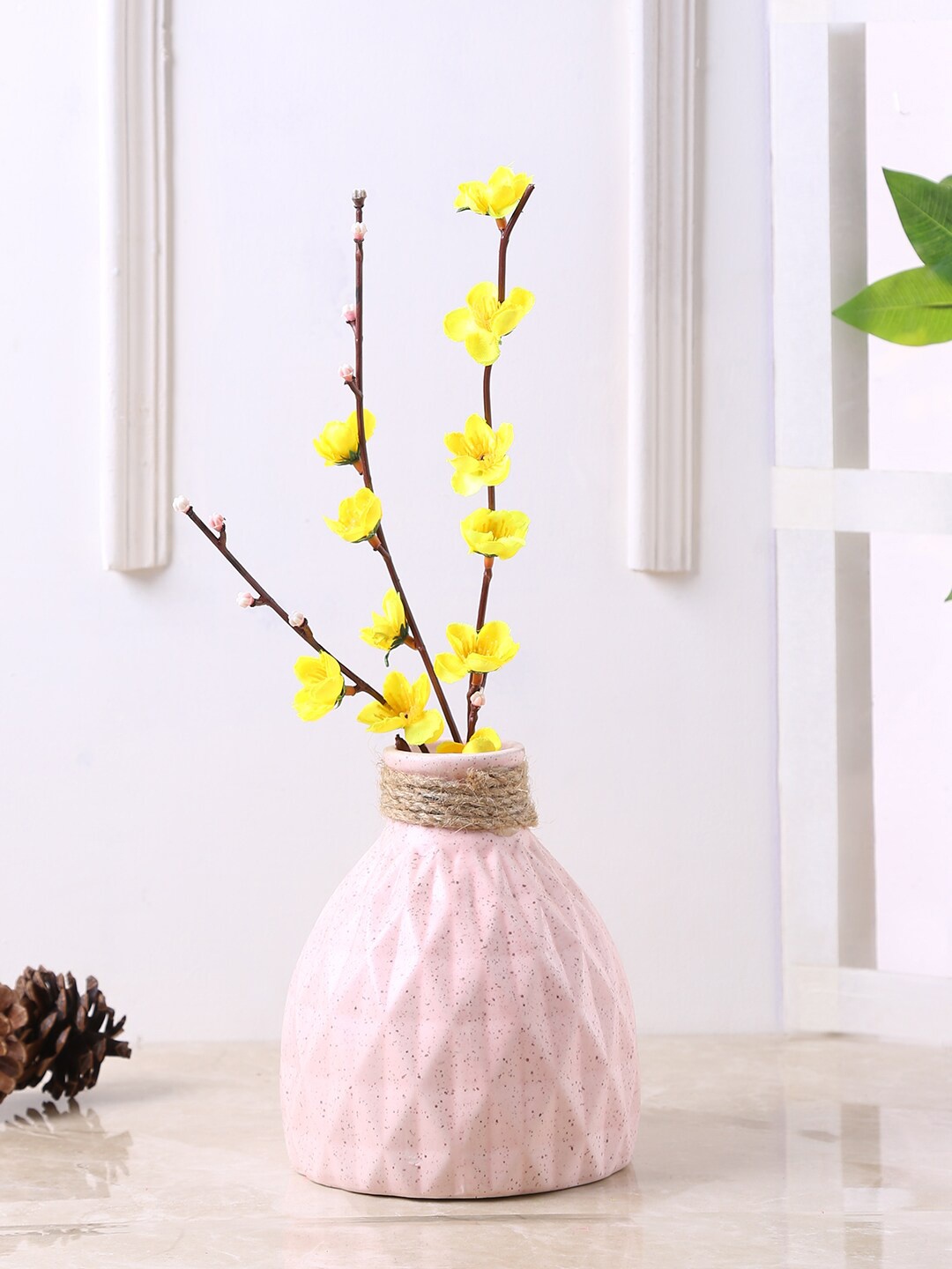 

TAYHAA Pink Textured Ceramic Flower Vase with Jute Neck