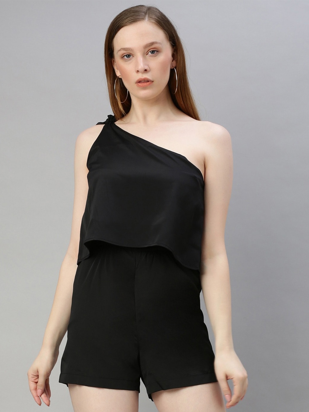 

Sera One Shoulder Sleeveless Playsuit, Black