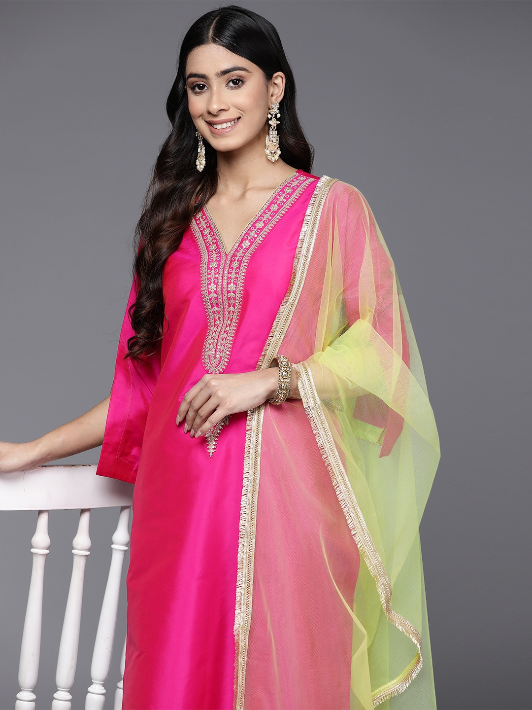 

Inddus Women Magenta Ethnic Motifs Yoke Design Kurta with Salwar & With Dupatta